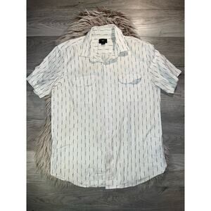 Obey White Short Sleeve Button-Down Shirt with Black Pinstripes
